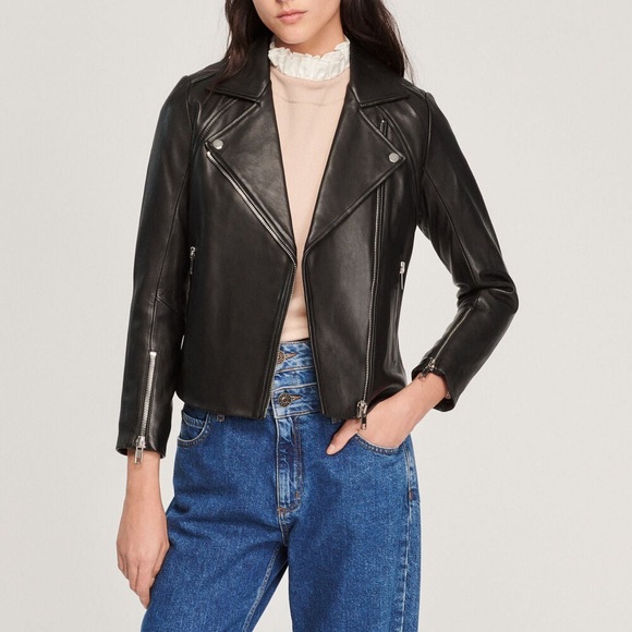 Sandro Black Leather Jacket - Picture 1 of 7